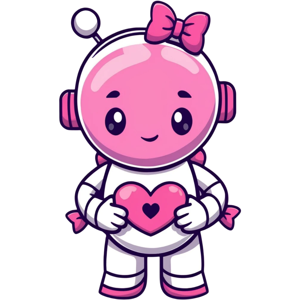 pink robot girl with a cute bow on top and heart decorations on her body emoji