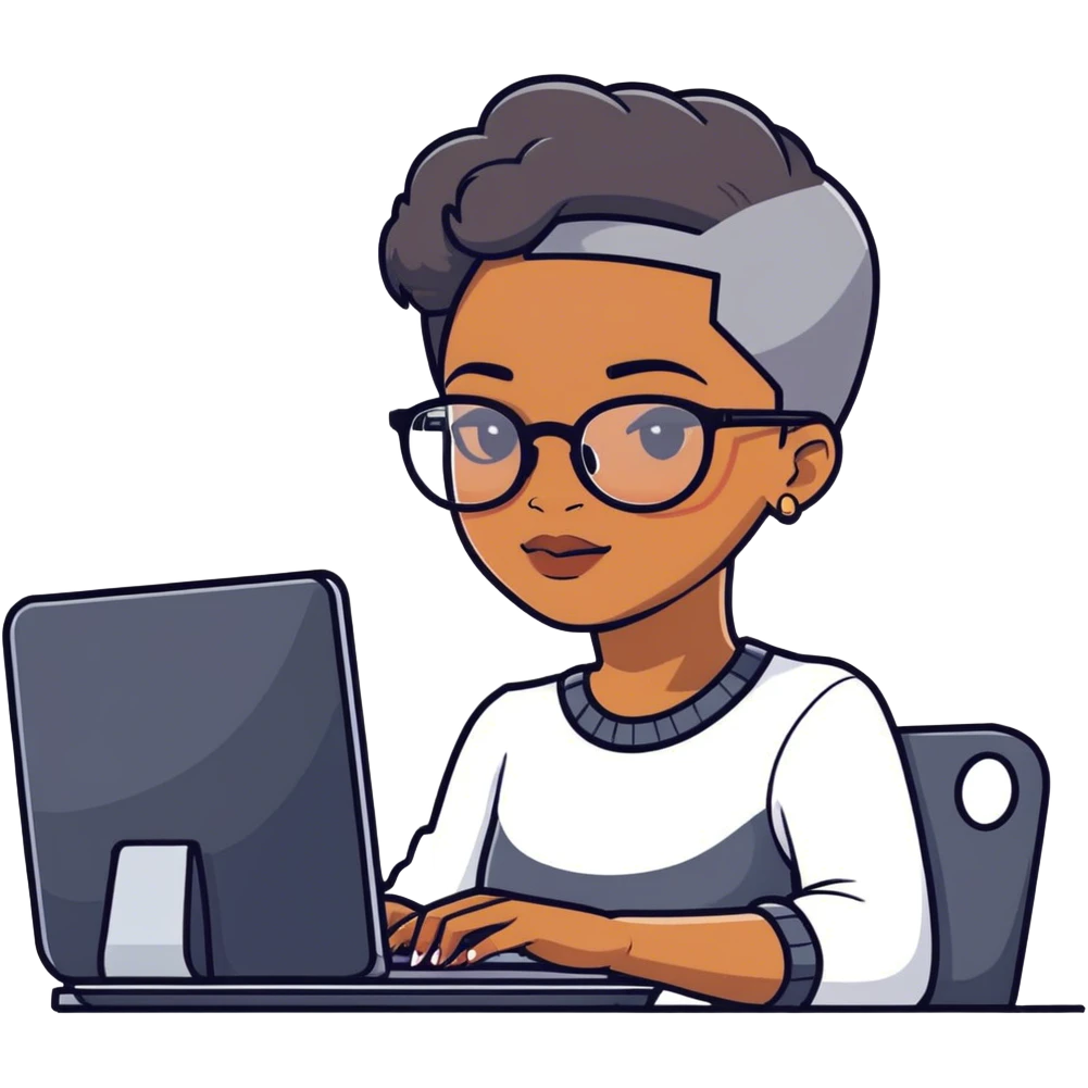 Light skinned Black girl with glasses natural gray haircut shaved sides working on computer emoji
