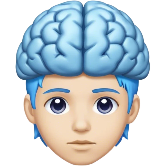 A real person face emoji and hair is a blue brain emoji