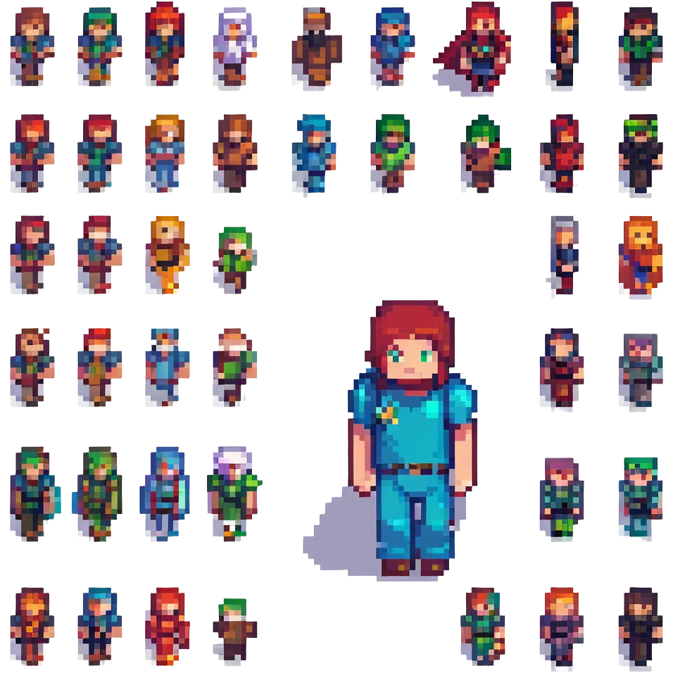 Combine both extracted Minecraft characters side by side, preserving their original pixel art style, colors, and transparent background. emoji