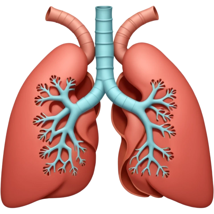 A 3D cartoon anatomical illustration of human lungs with trachea and bronchi, soft lighting, Memoji-style. emoji
