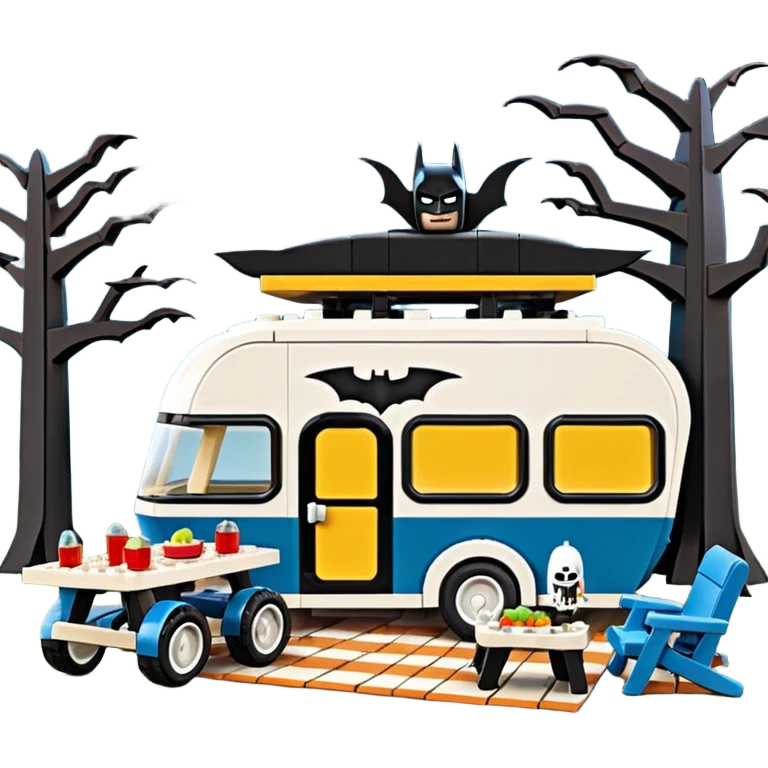 Jetson’s Ultra hotrod cute Lego Haunted Batman dream house Caravan with picnic table and folding chairs on top  emoji
