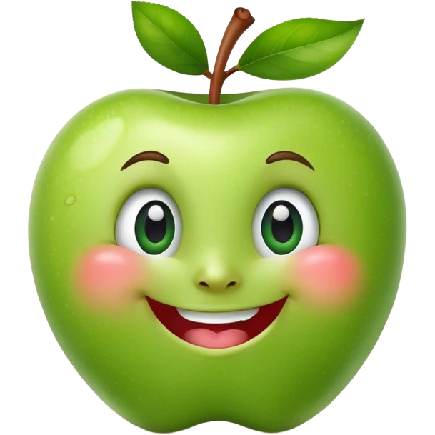 A green apple with a big smile and expressive eyes giving a thumbs-up emoji