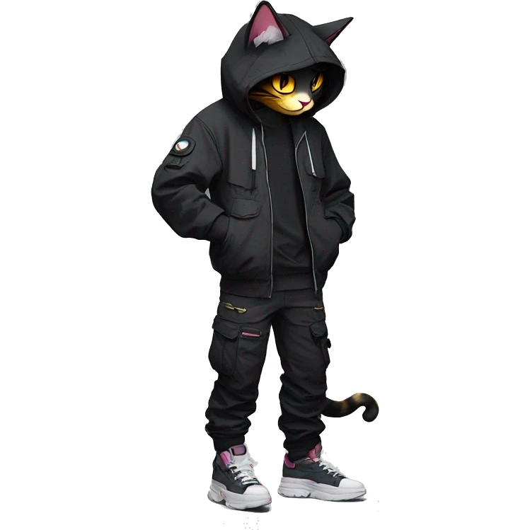 Edgy Anthro cool cute beautiful pretty anime dark cat-Pokémon-fursona techwear cargo pants hoodie emoji