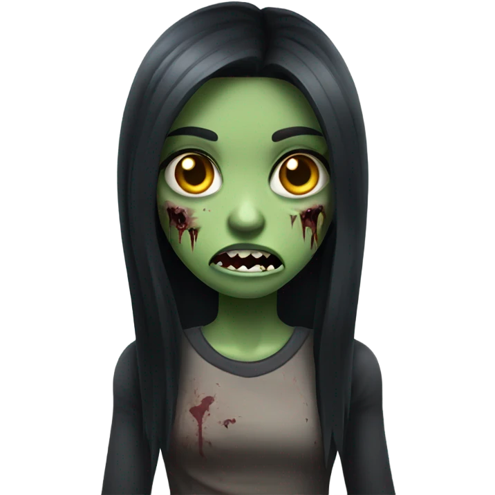 girl zombie with black long hair with teeth and serious face  emoji