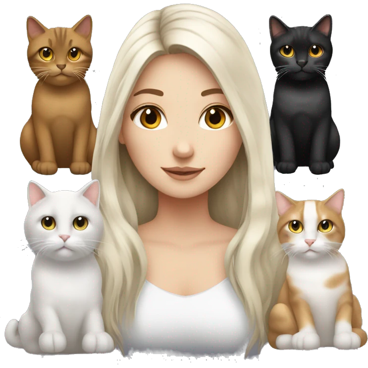 Long hair white girl with 2 cats  one brown and one black emoji