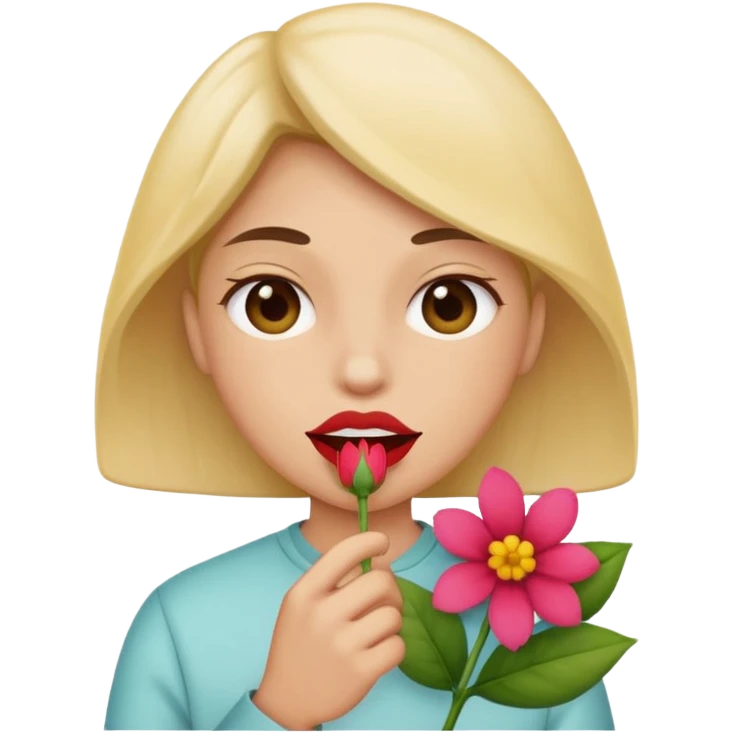 Mordiéndose el labio con una flor emoji