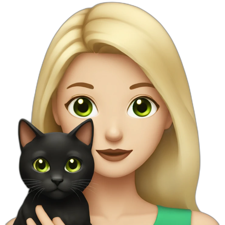 Blonde woman With green eyes holding a fluffy black and brown cat emoji