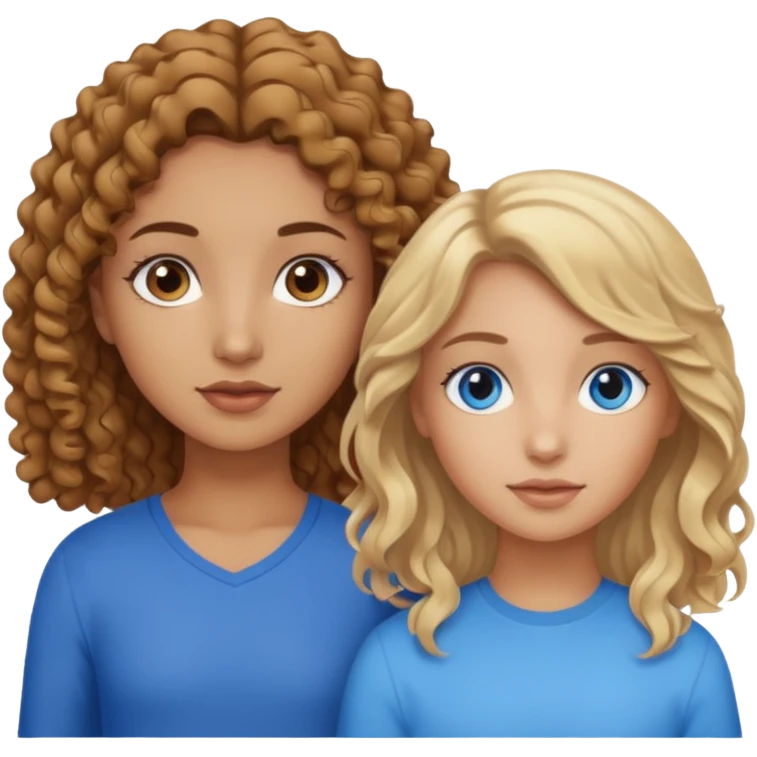 Tan girl with brown curly hair and brown eyes next to a tan girl with straight blonde hair and blue eyes emoji