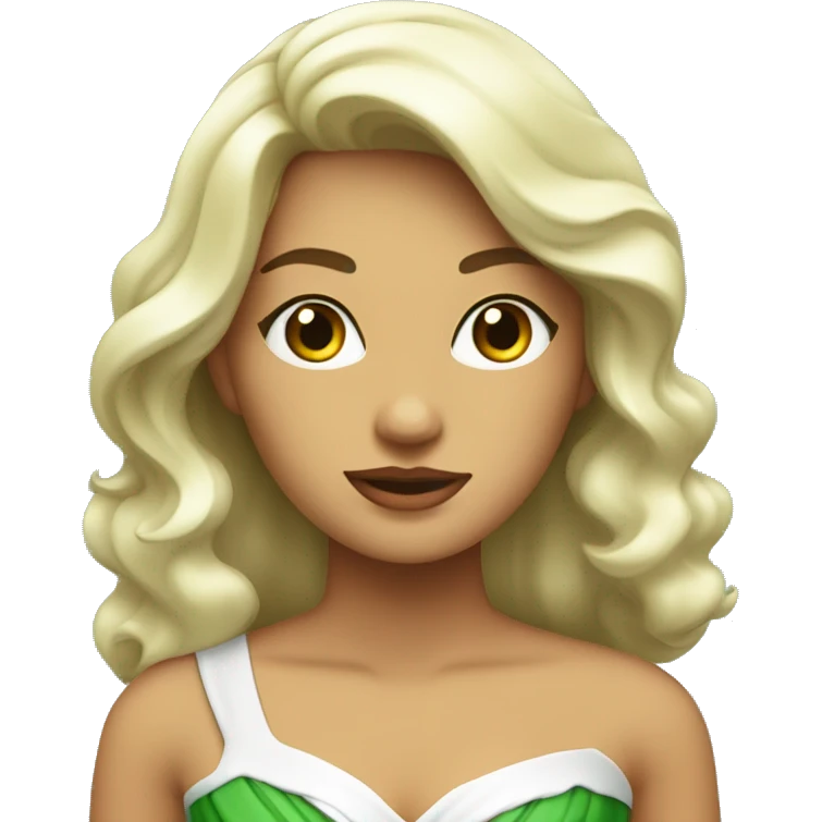 Chica blanca con pelo ondulado , ojos verdes y con vestido elegante  emoji