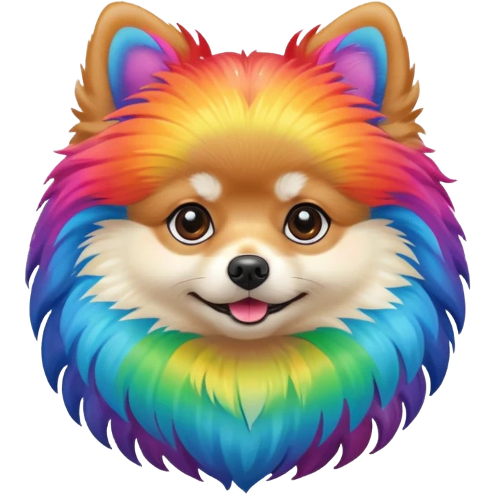 Faça um Lulu da Pomerânia colorido com as cores do arco-íris e o rosto dele também não só o rosto emoji