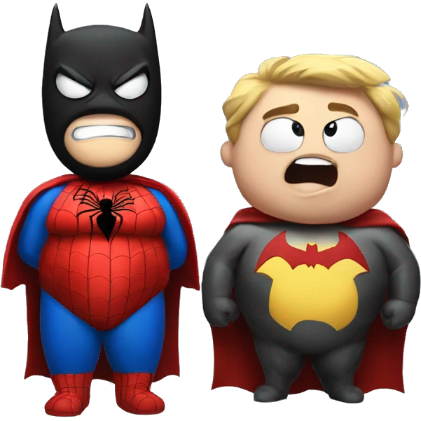 a fat spider man with a fat batman emoji