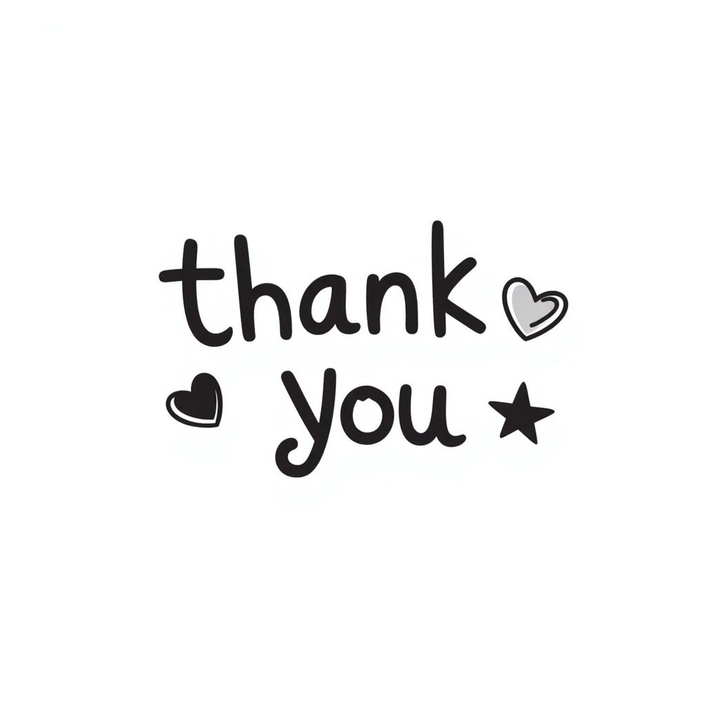Hand drawn 'Thank You' text with decorative elements emoji
