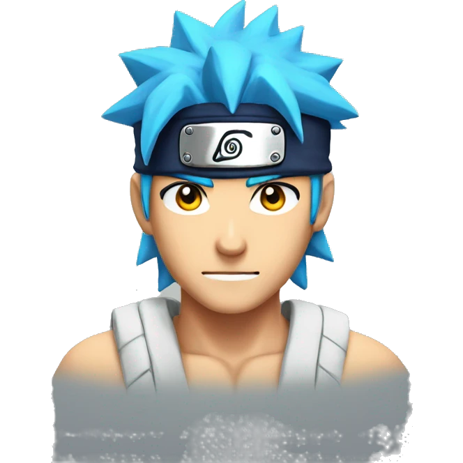 naruto character with bright blue hair, head band and yellow eyes emoji