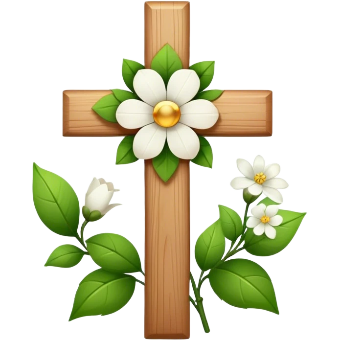 white simple cross with flora emoji