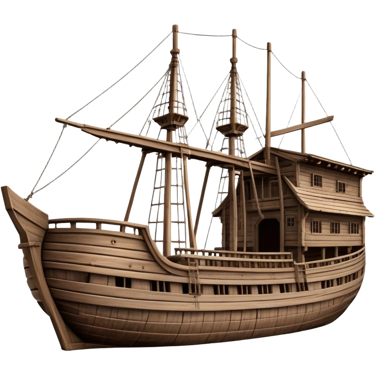 Massive wooden ship ark, empty deck, wide structure, detailed planks and beams, no animals emoji