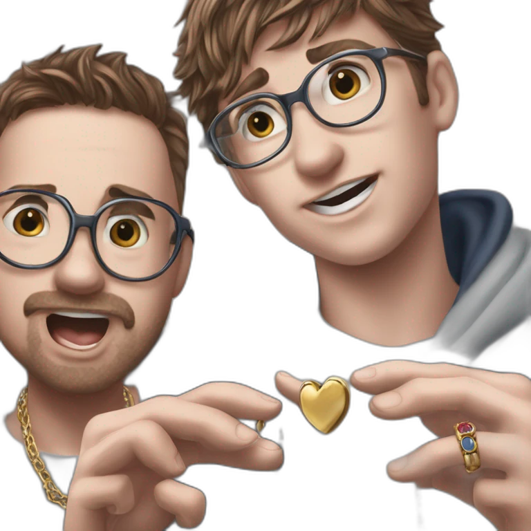 two boys with heart hands emoji