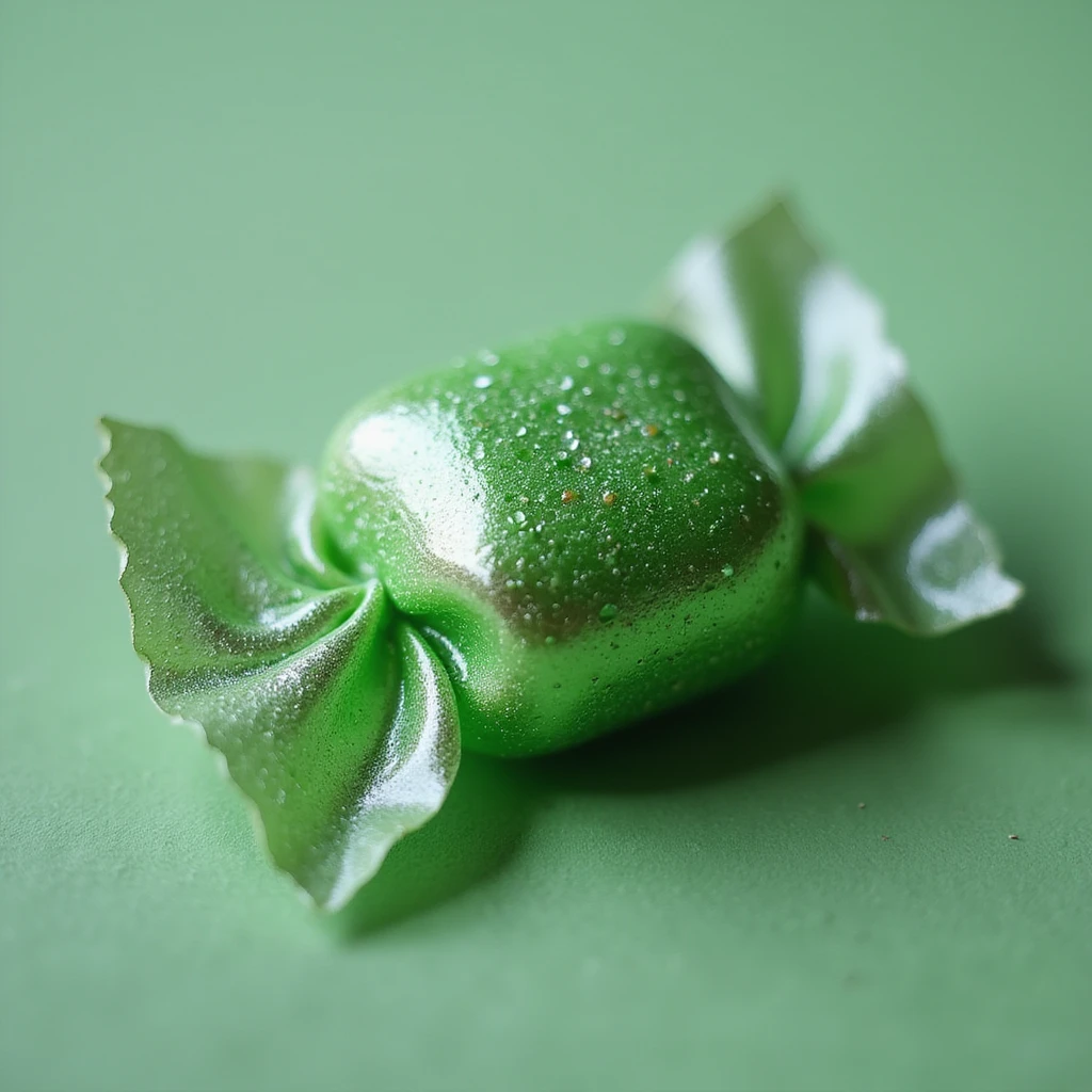 realistic green candy with a holographic sheen, photorealistic style emoji