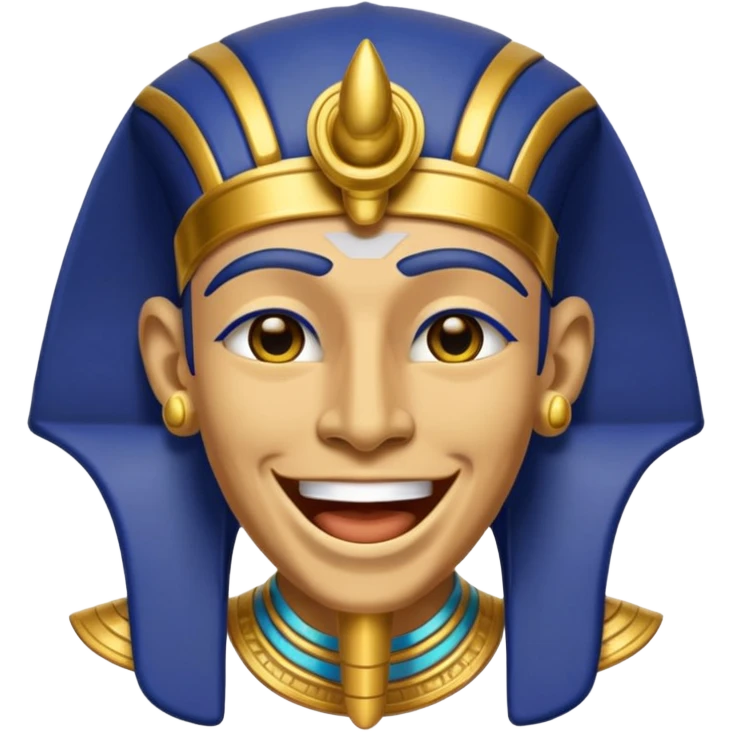 Discord emoji for "RA Silkroad", Ancient Egyptian theme, funny Pharaoh face laughing, cartoonish, colorful, shiny gold, small and clear.
 emoji