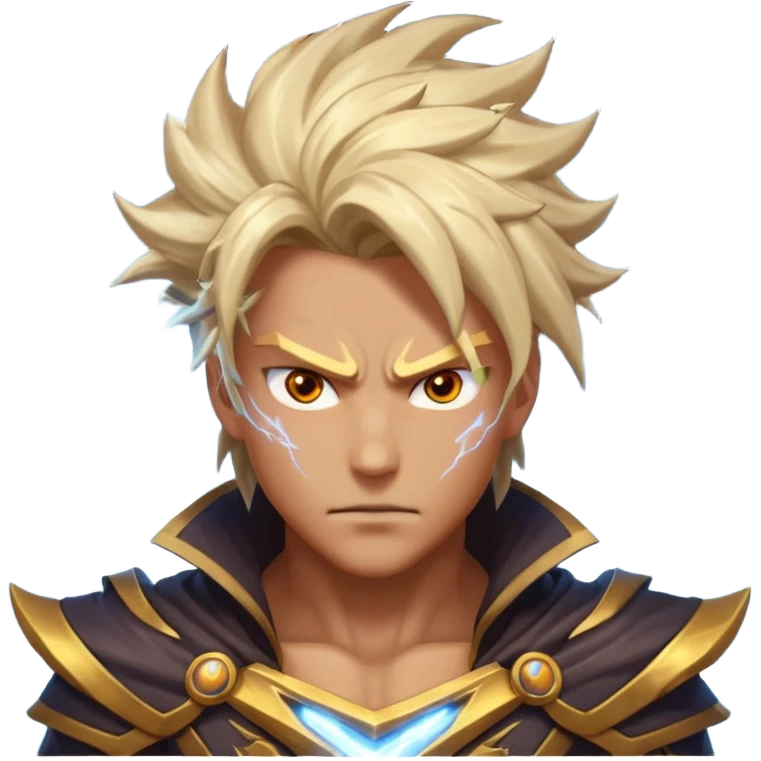 storm rider portrait, head and shoulders only, wind-swept hair, crackling lightning aura, storm clouds swirling behind, intense glowing eyes, epic fantasy vibe, 3D cartoon, mobile game icon style, clean background, no text, no watermark
 emoji