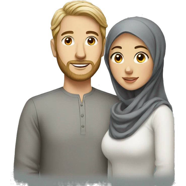 Wife with hijab with white husband wavy hair emoji