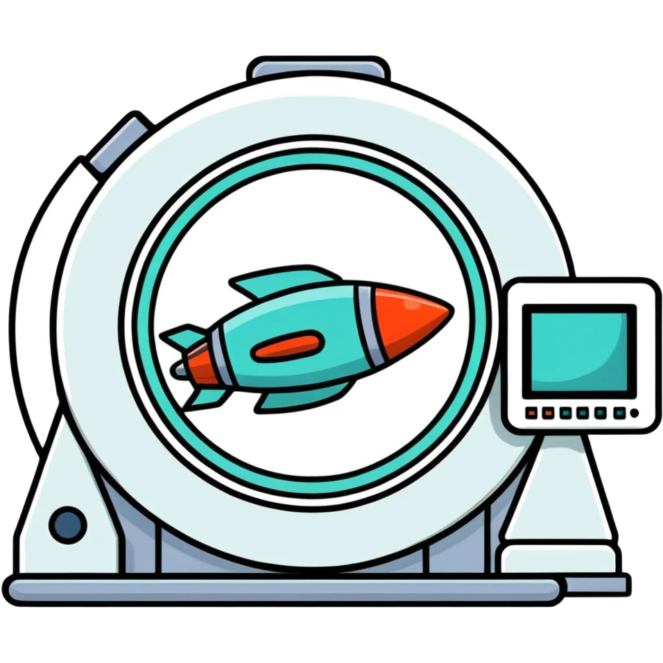 MRI machine that is decorated like a rocketship emoji