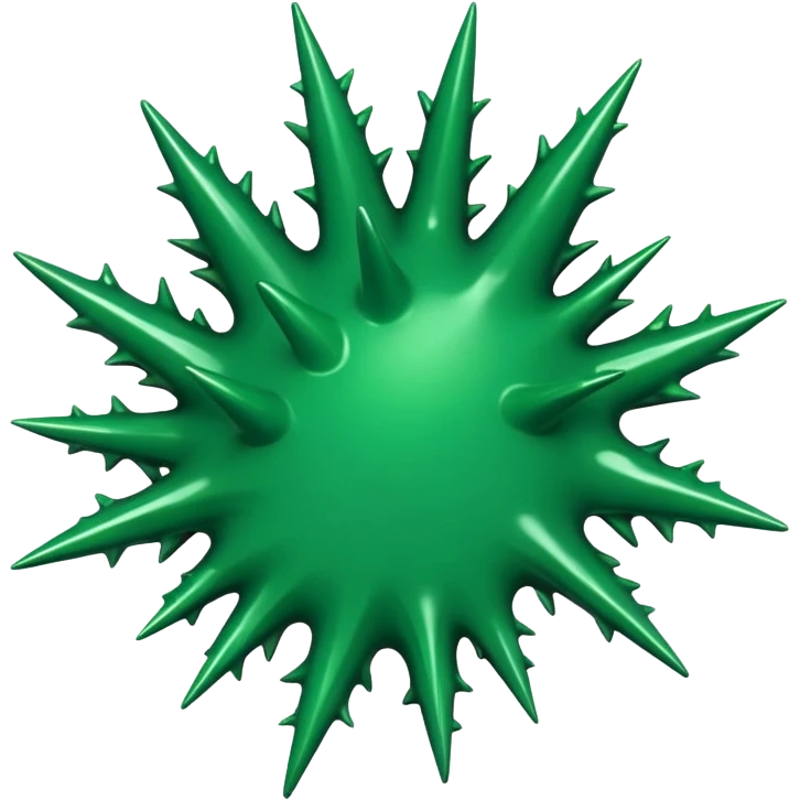 A glossy green paint splash with irregular spiky edges on a transparent background. emoji