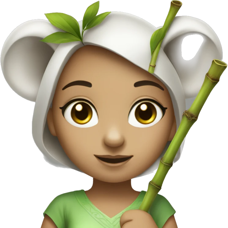 White raced Girl with green eyes and koala ears holding bamboo stick  emoji