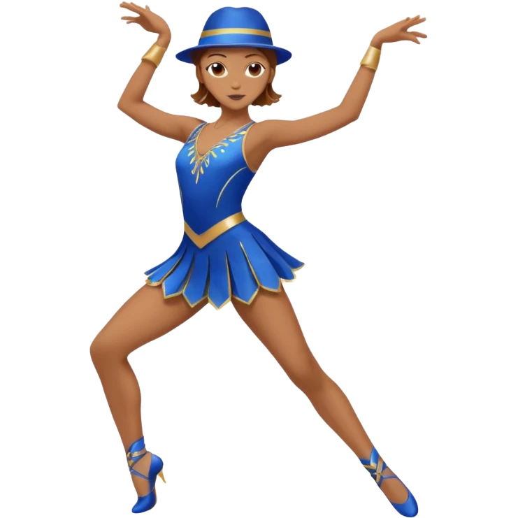blue jazz style dance costume on light brown hair full body emoji