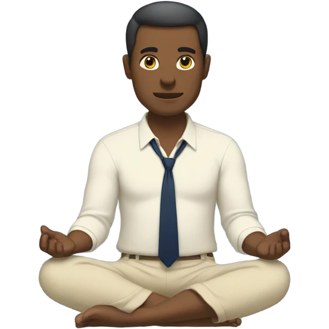 man meditating sitting down with cream dress shirt and navy blue pants . no tie emoji