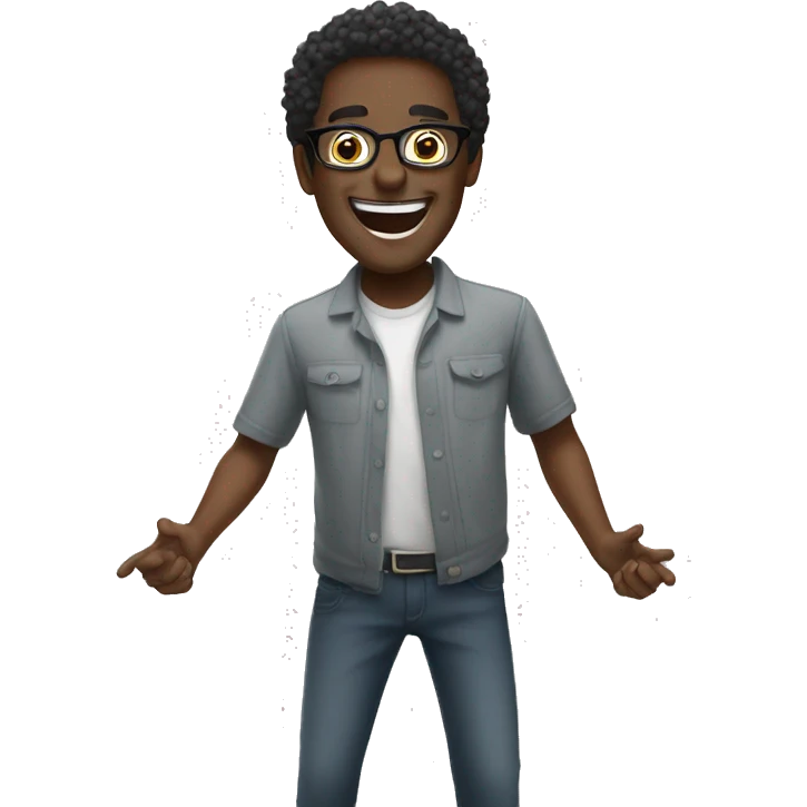 black guy with wicks, glasses, and a big cheering smile emoji