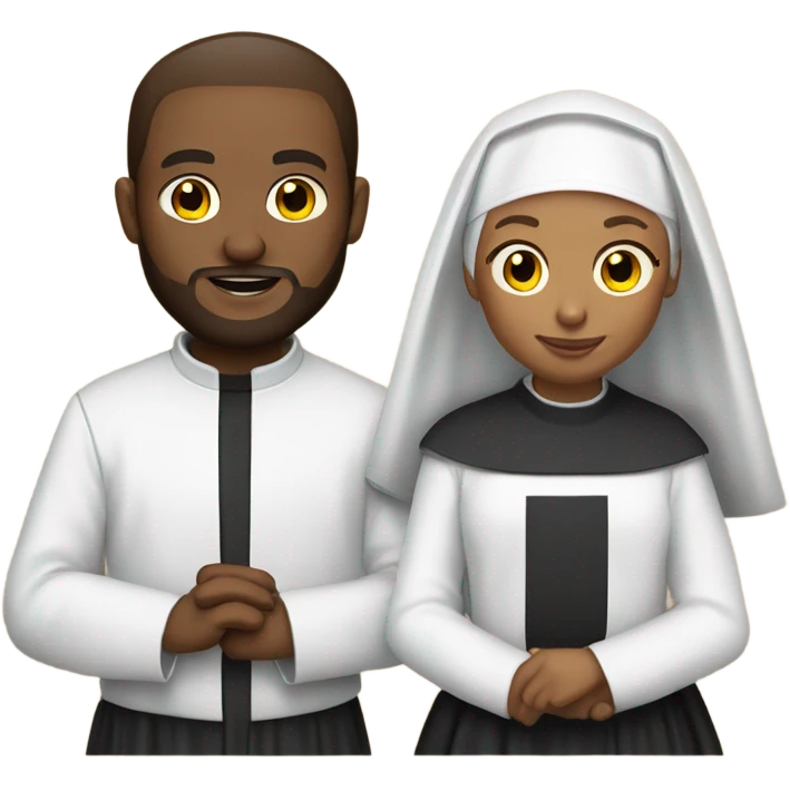 a caucasian priest with a red beard and an african american nun side by side emoji