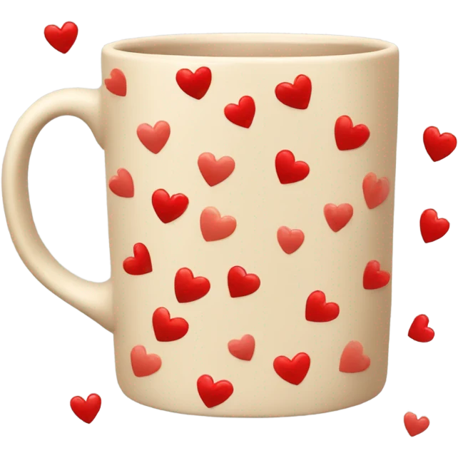 beige mug with red hearts around it emoji