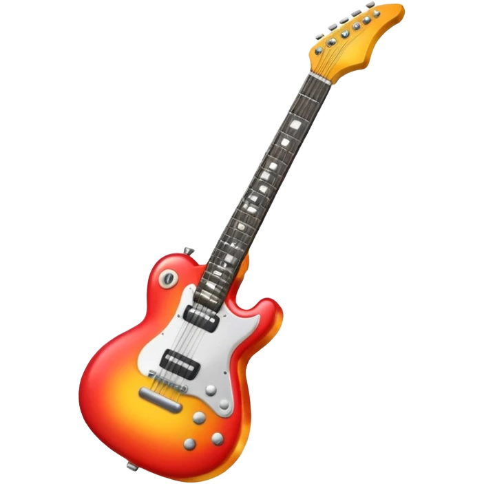 A 3D Apple-style emoji showing the word "ROCK" in bold metallic letters, with a small electric guitar leaning on the text, vibrant glowing effect, playful and energetic cartoon style, symbolizing rock music. emoji