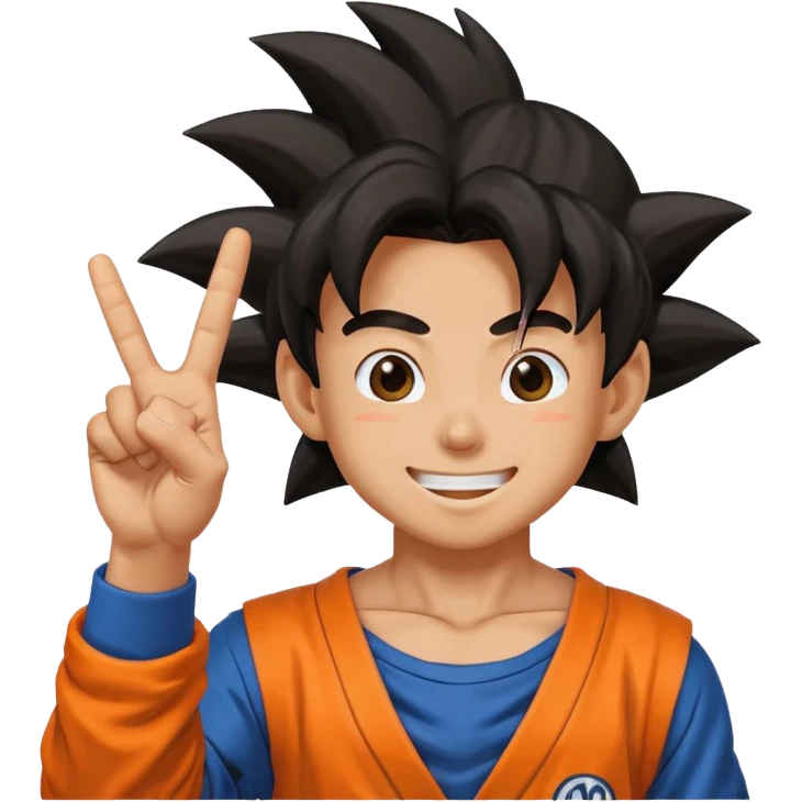 goku doing this 😛 with a piece sign emoji