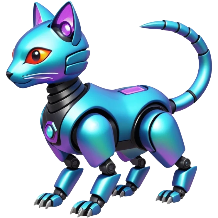 exotic tropical iridescent cyber-Protogen-Fakémon-Pokémon-Vernid-robot-feline-creature emoji