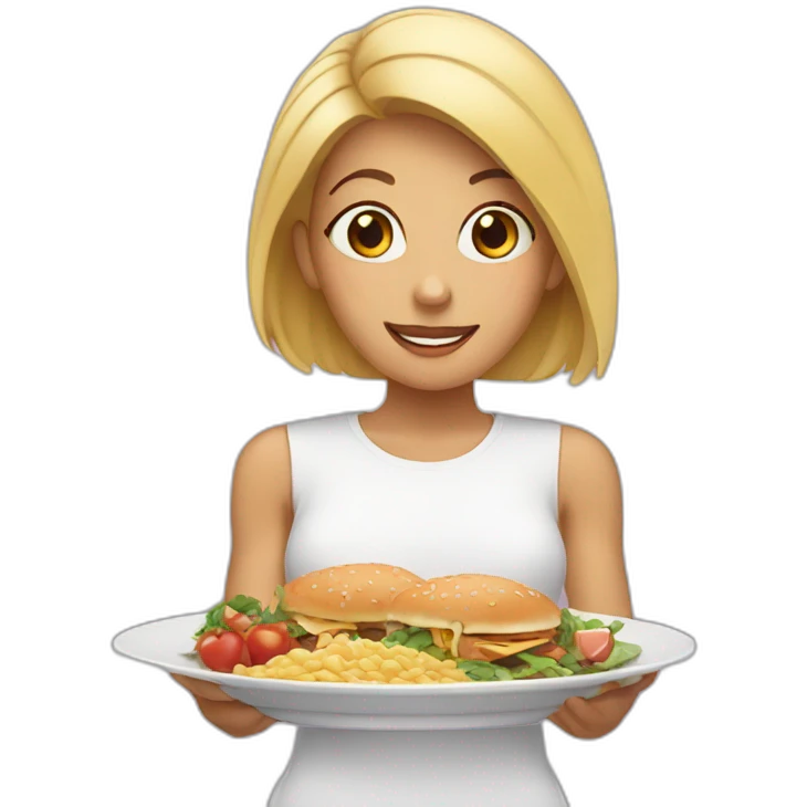 female showing plates of food emoji
