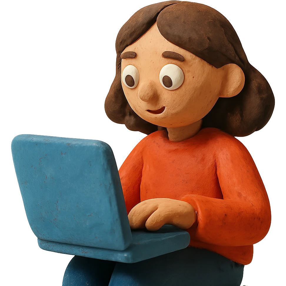 claymation style chica con computadora emoji