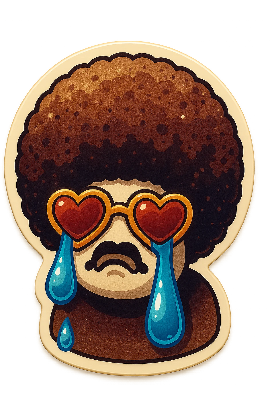 White circle face, afro, heart glasses, Crying with large tears emoji