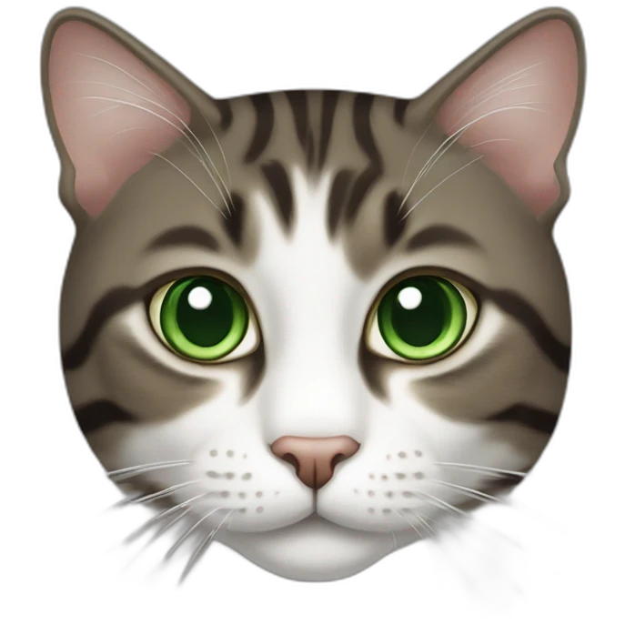 Dark Brown and white tabby cat with green eyes emoji