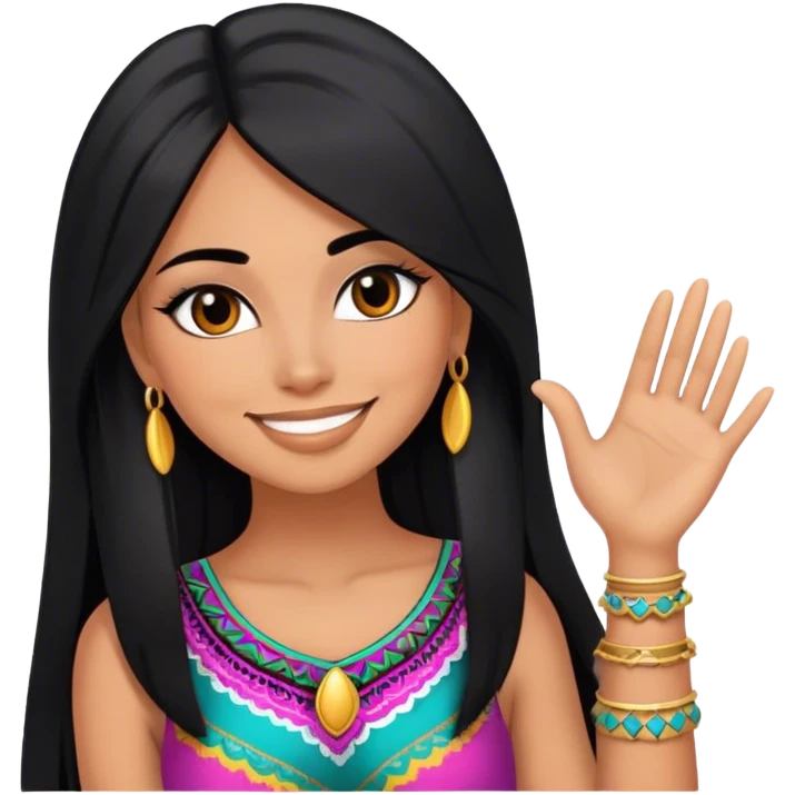 beautiful woman boss, with long straight black hair, with make up, black eye liner, smile, mexican, brown skin, wearing beautiful sexy outfit, she’s posing her head in her hands emoji