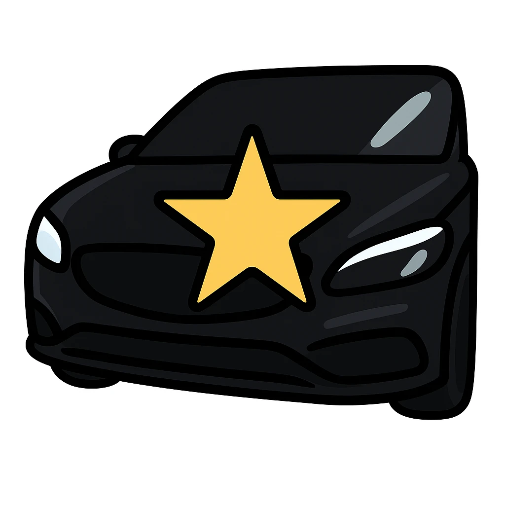 bright silver or gold star on the glossy black surface of a high-end car, main color glossy black, subtle reflections, emphasis on mirror-like shine, modern and clean, not overloaded emoji