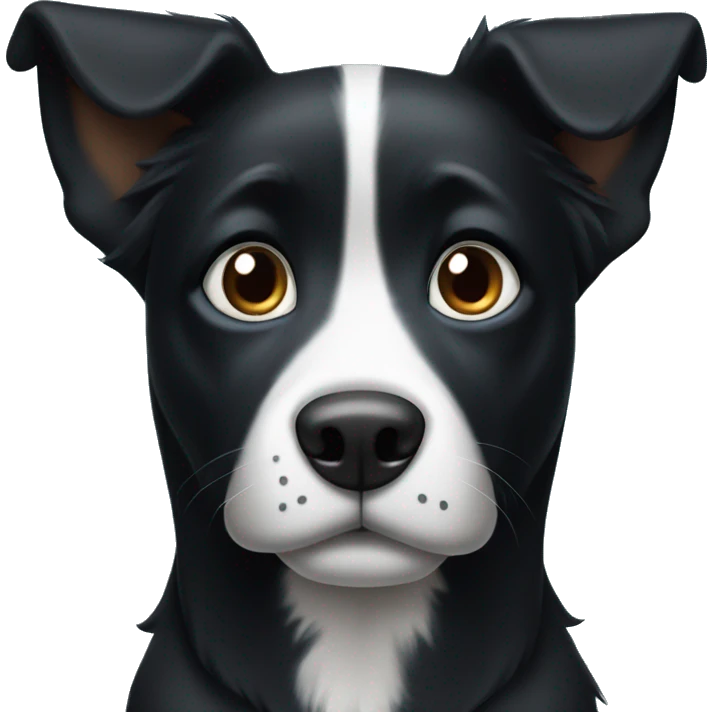 Black dog with white on its face, pointy ears and blue eyes emoji