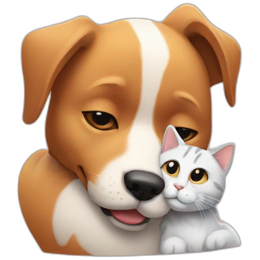 A dog in an embrace with a cat emoji