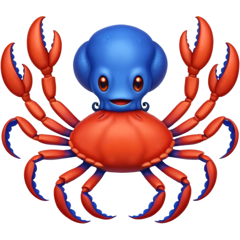 a red crab with two claws and a blue octopus are friends emoji
