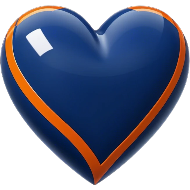 Glossy, sporty dark blue heart with diagonal orange athletic stripes going down one side emoji