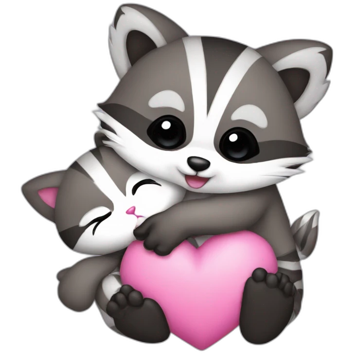 Racoon cuddling with hello kitty emoji
