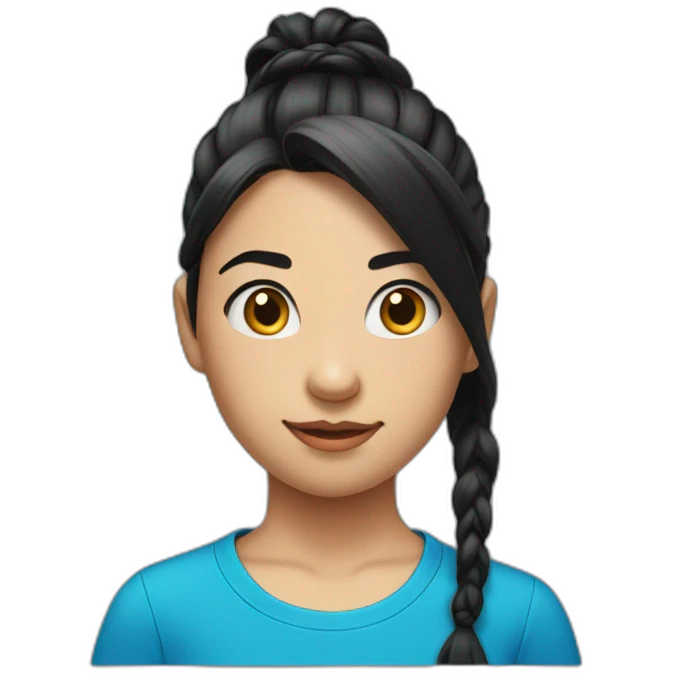 11 years old girl’s portrait with blue t shirt and long black hair tied back in a ponytail  emoji