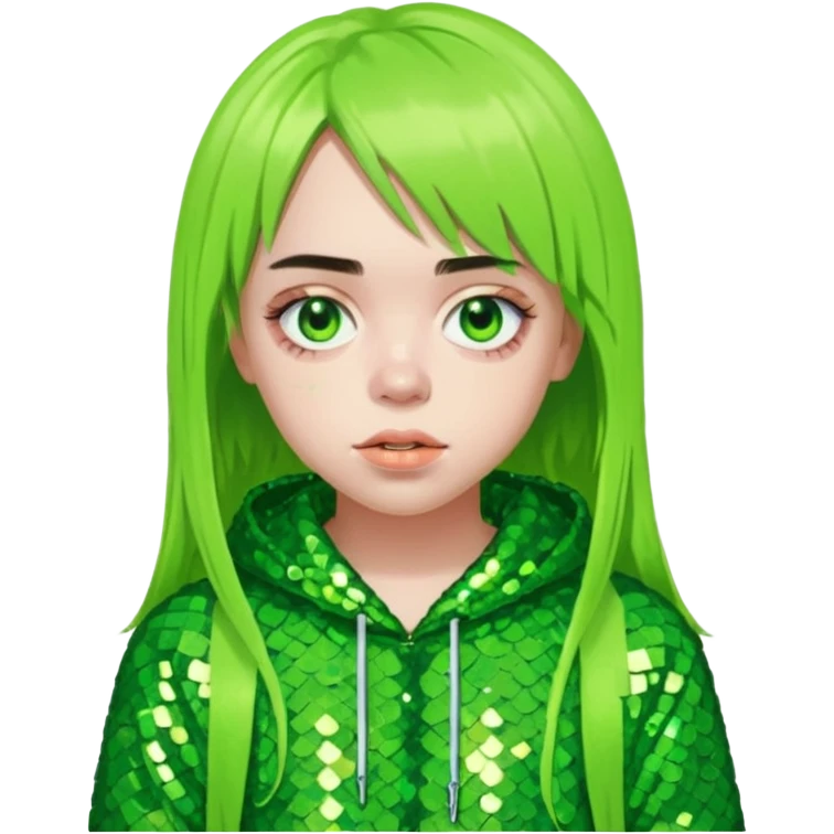 Billie Eilish with lime green sequin outfit emoji