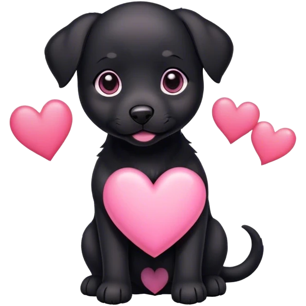 Black puppy with pink heart emoji